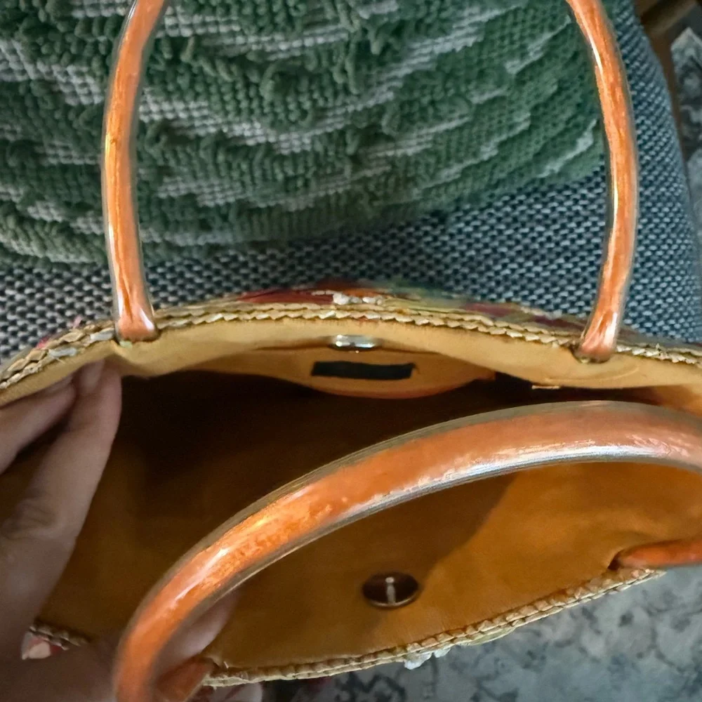 Colorful vintage Floral Straw Tote Bag with Orange Handles